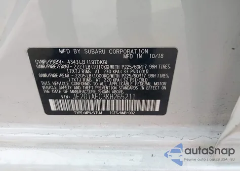 2019 Subaru Crosstrek 2.0I Premium from USA, damaged, VIN JF2GTAEC3KH265211